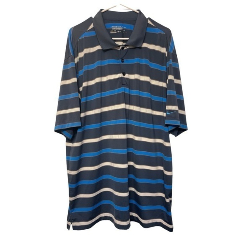 Nike Golf Blue Golf TOUR Performance Polo Swoosh DRIFIT S/S Shirt Size XL EUC